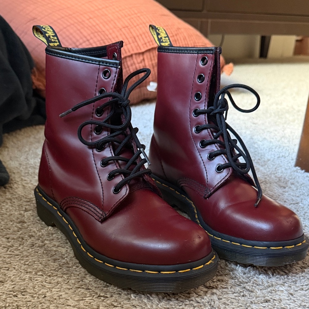 Dr. Martens Cherry Red 8-Eye Lace-Up Leather Boots